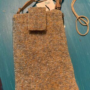 Beaded Sand/Beige Colored Phone/Wallet Cross Body Pouch